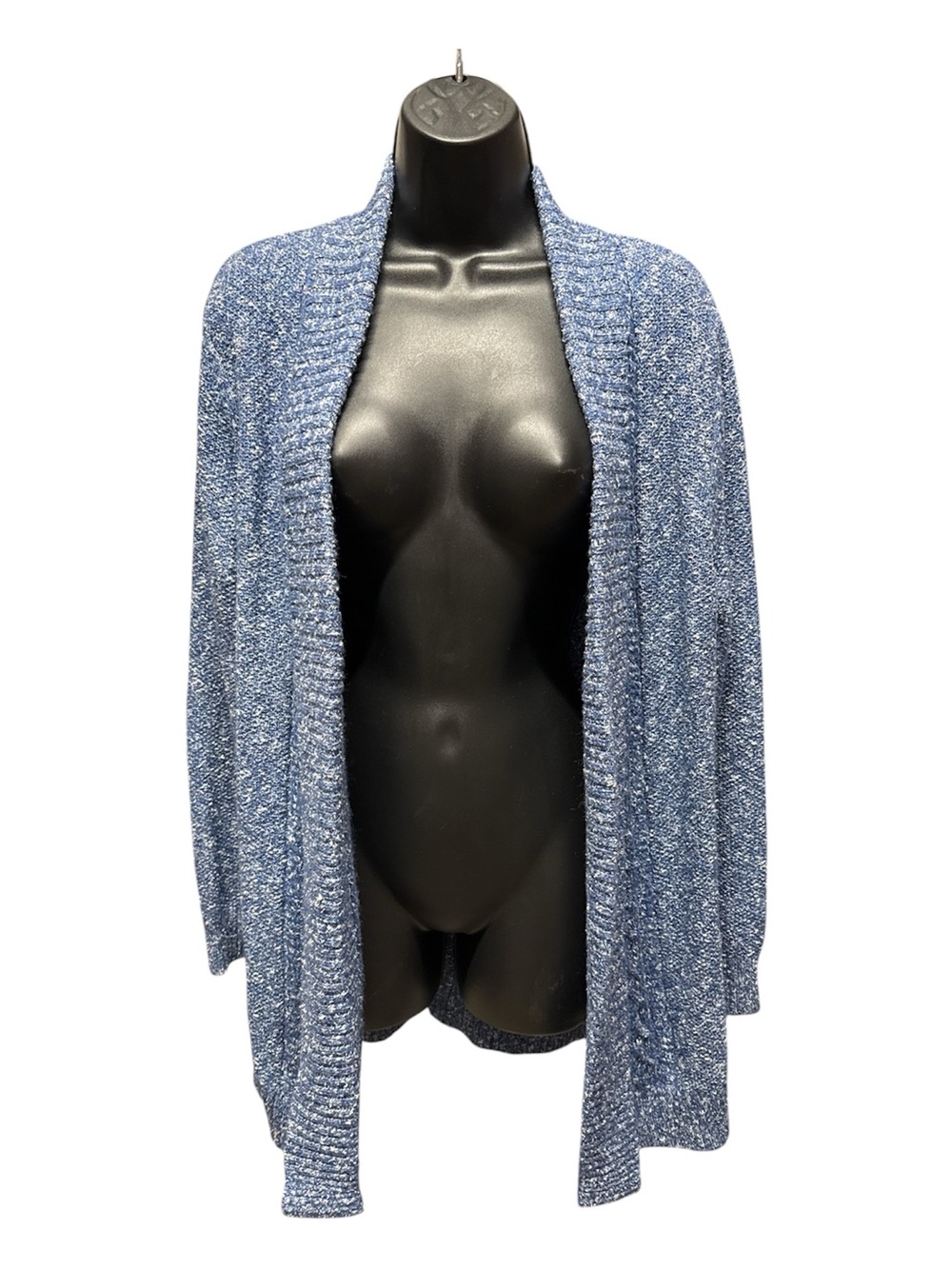L.L.Bean Blue Marled Open Front Cardigan Sweater Cozy Coastal Grandma Layer